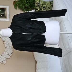 City Chic Faux Leather Black Crop Jacket Lined Size XS / 14